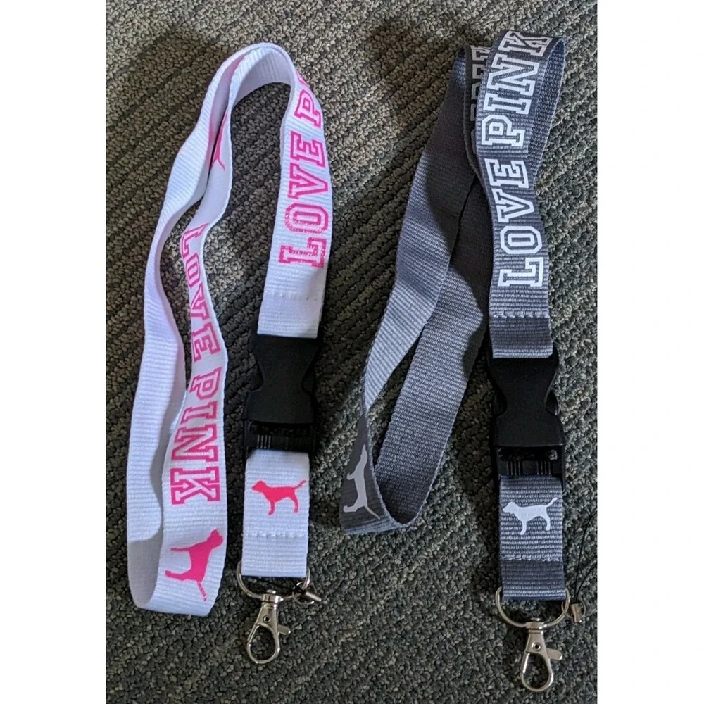 2 Victoria's Secret PINK Love ID Lanyard Set Pink White Gray‎ Key Lanyards ID